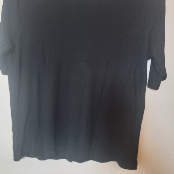 Marine Layer Lexi Button Front Ribbed Black Short Sleeve V-Neck Top Shirt Medium - Picture 9 of 11